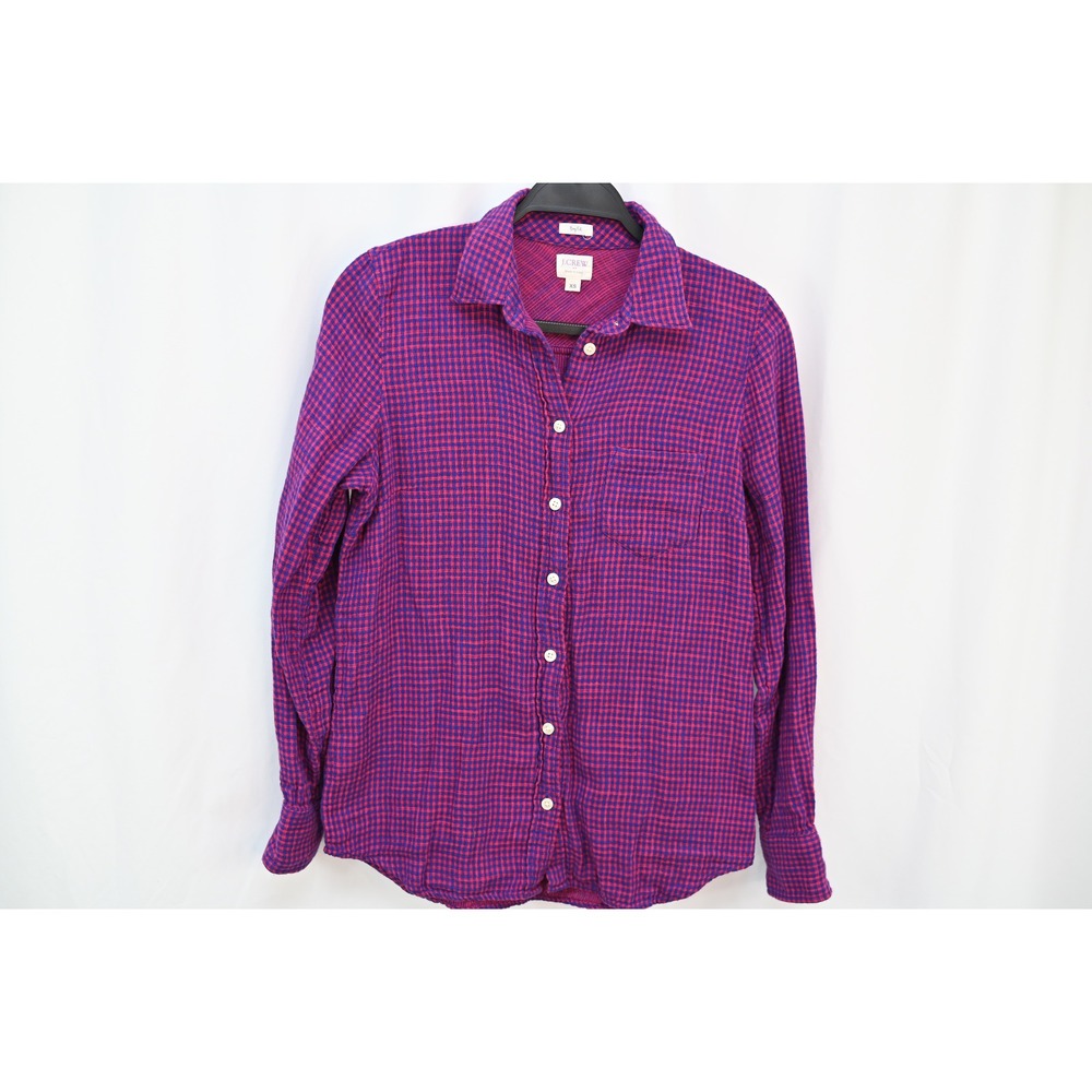 J.Crew Boyfit Plaid Button Down Shirt XS Pink Blue Cotton Long Sleeve